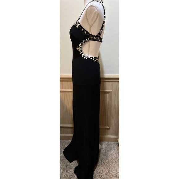 Floor Length Betsy & Adam Prom Dress ~ Black Size 2 ~ Beaded ~ Open Back - Picture 6 of 12